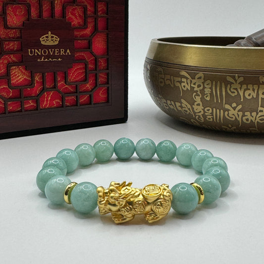 Burmese Jade w/ 24k PiYao for Good Luck-Health-Wealth