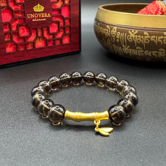 Smokey Quartz w/ Gold Baifu for Prosperity, Protection & Help Stress