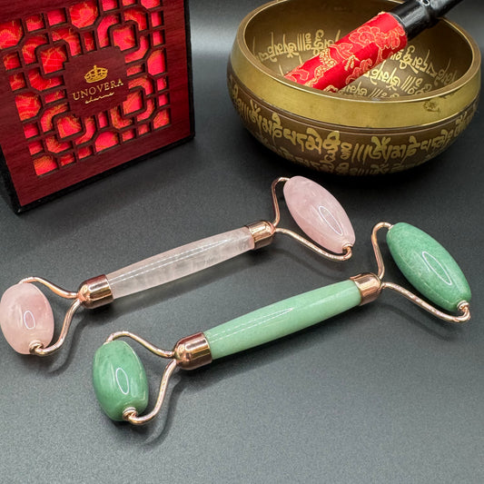 Authentic Jade & Rose Quartz Face Rollers for improve circulation and reduce wrinkles
