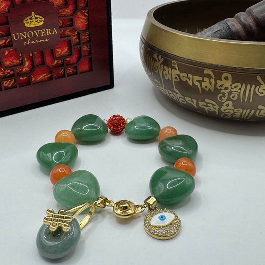 Evil eye & Burmese Jade Coin with Jade Heart & Carnelian for Success, Protection & Abundance