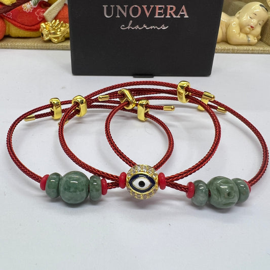Red String Collection Burmese Jade or Evil Eye for Good Fortune and Strong Protection