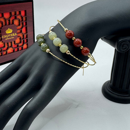 3 Gold Charms Set w/ Hetian Jade and Red Agate Stone (Energized & Cleansed)