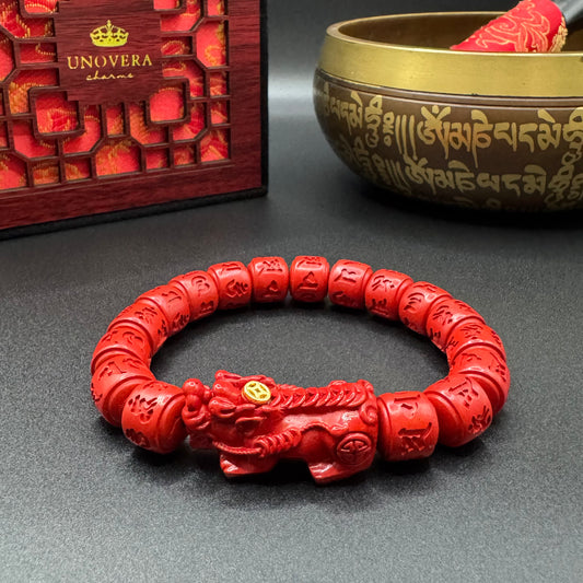 Barrel Cinnabar Mantra 10mm w/ Cinnabar Piyao for Wealth, Health & Business Success