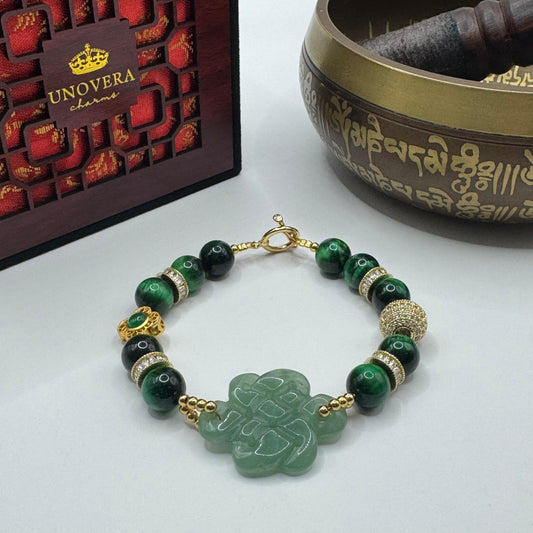 Mystic Knot Jade w/ Green Tiger Eye for Endless Good Fortune,Wealth & Prosperity