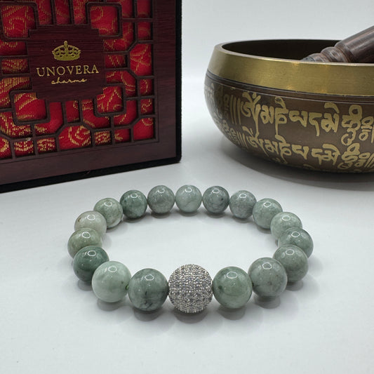 Premium Light Burmese Jade with Swarovski Ball for Good Luck-Health-Wealth
