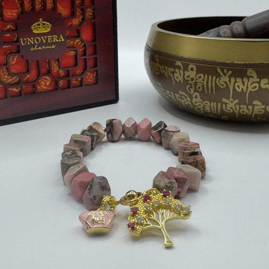 Black Pink Rhodonite w/ Money Bar and Money Tree for Wealth, Prosperity & Longevity