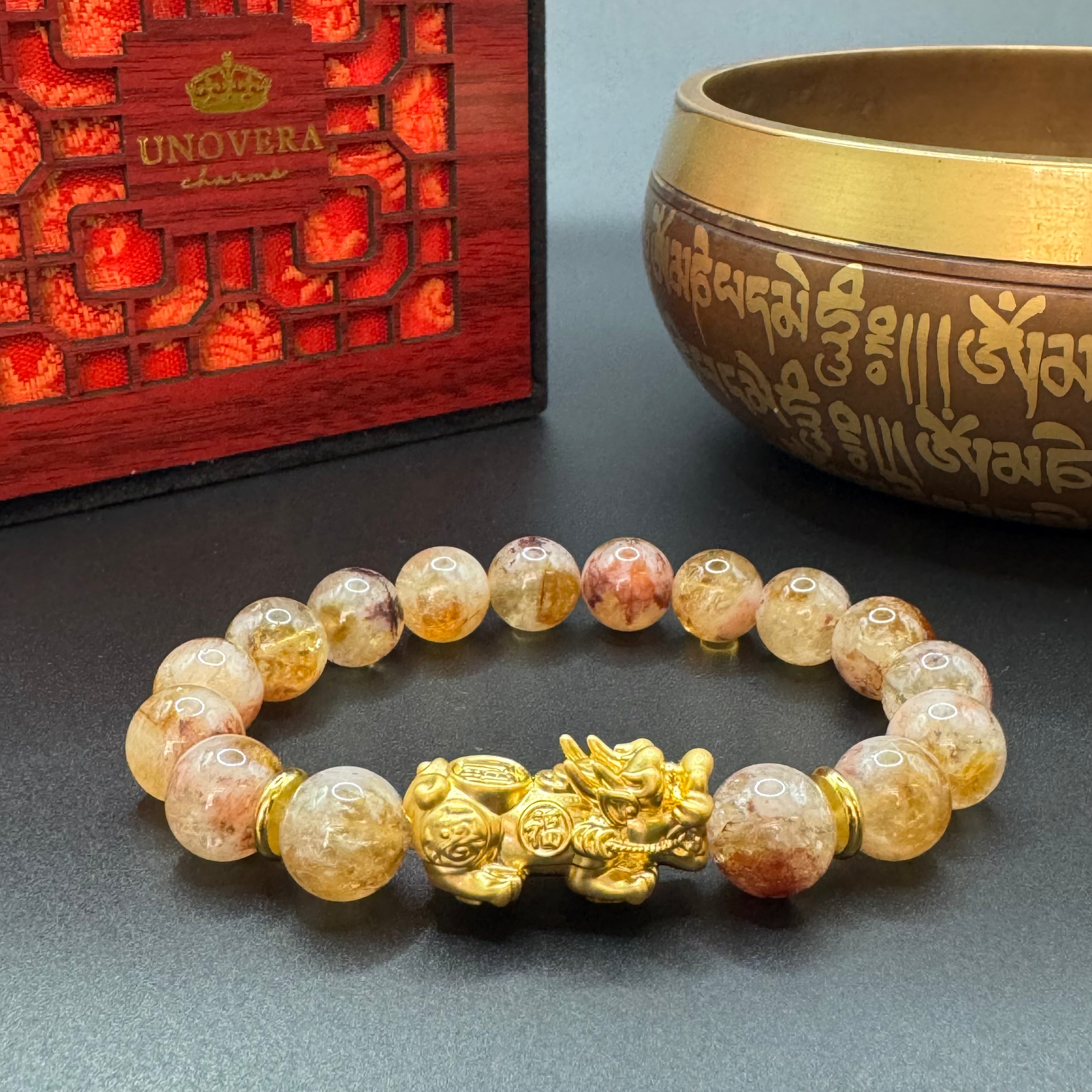 Citrine with 24K Gold PiYao for Abundance Success Good Fortune