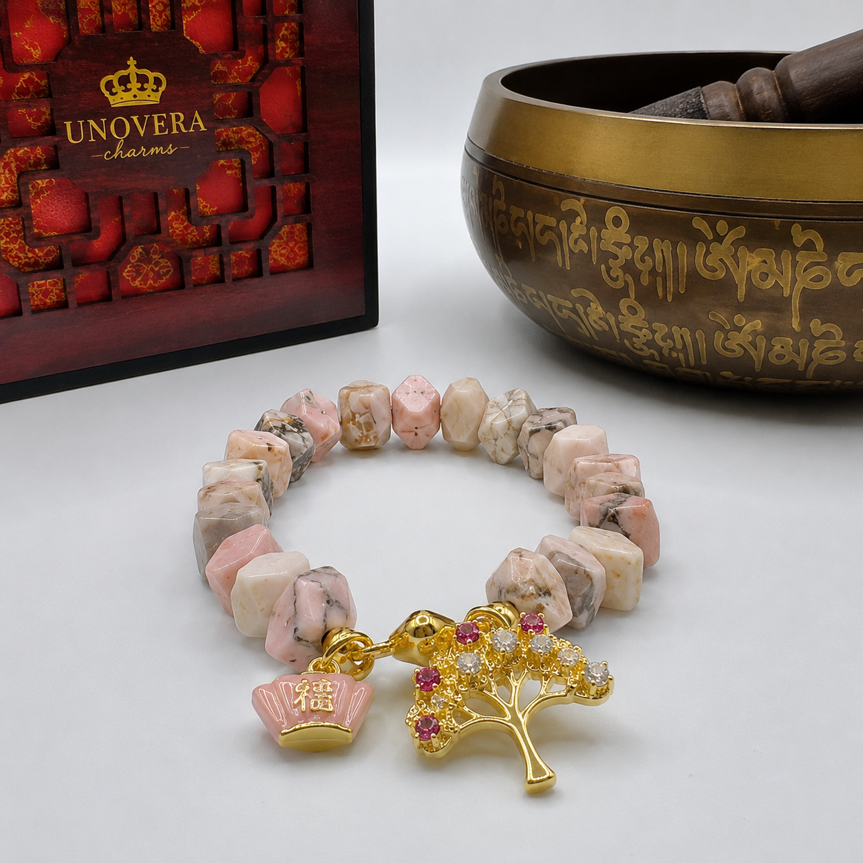 Black Pink Rhodonite w/ Money Bar and Money Tree for Wealth, Prosperity & Longevity