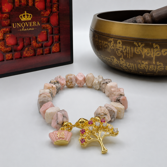 Black Pink Rhodonite w/ Money Bar and Money Tree for Wealth, Prosperity & Longevity