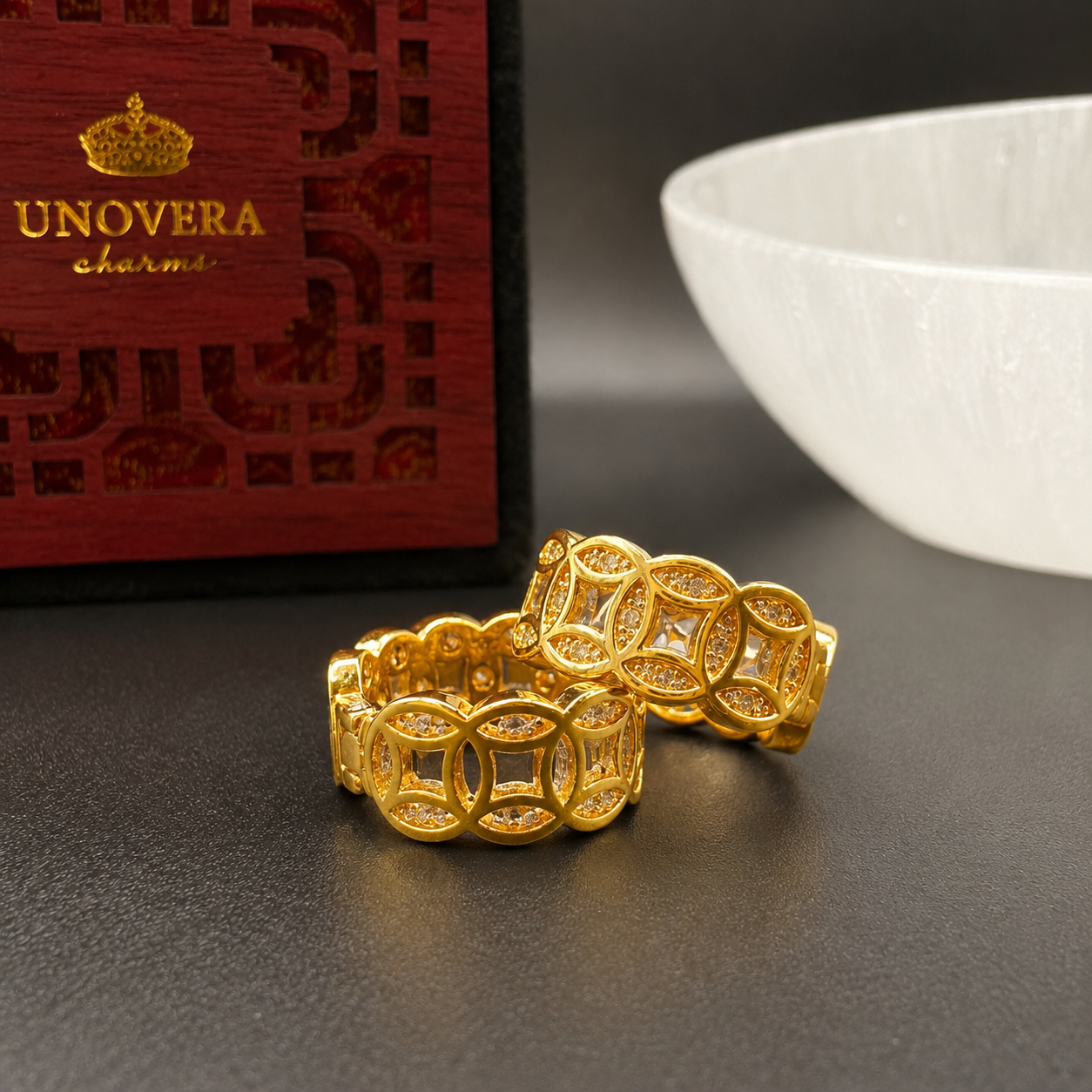 Lucky Coin Earring for Money Catcher  Gold Swarovski