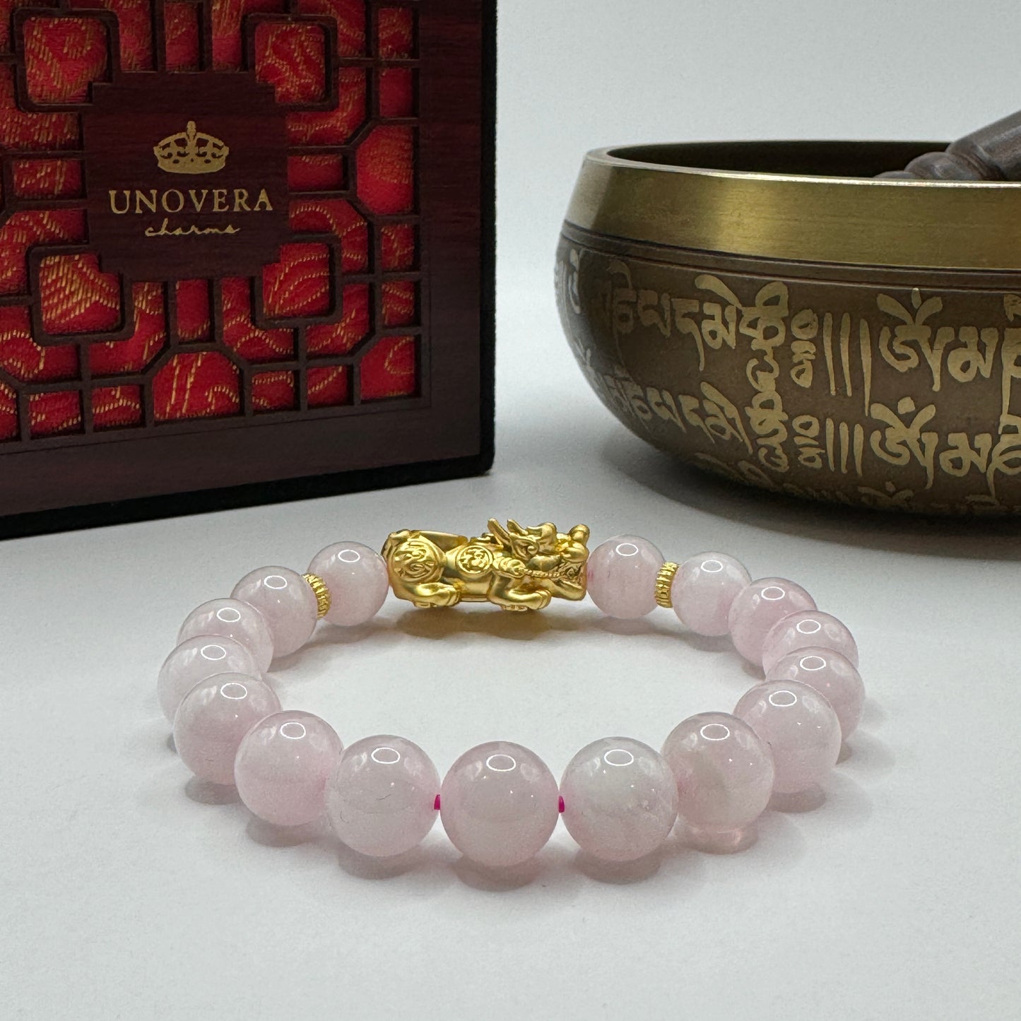 Rose Quartz with 24k Gold PiYao for Universal Love-Dispels Negativity-Wealth