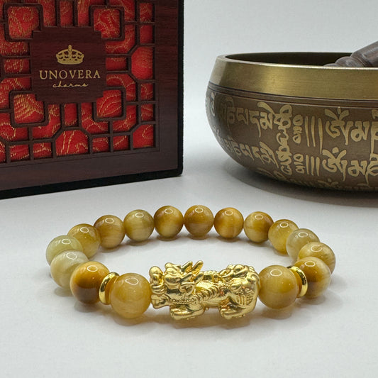 Golden Tigers Eye with 24K Gold PiYao for Power-Strength-Wealth