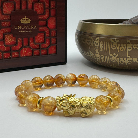 Citrine with 24K Gold PiYao for Abundance - Success - Good Fortune