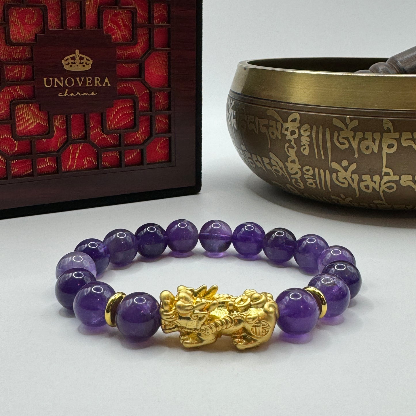 Amethyst with 24K Gold PiYao for Potection-Healing-Wealth