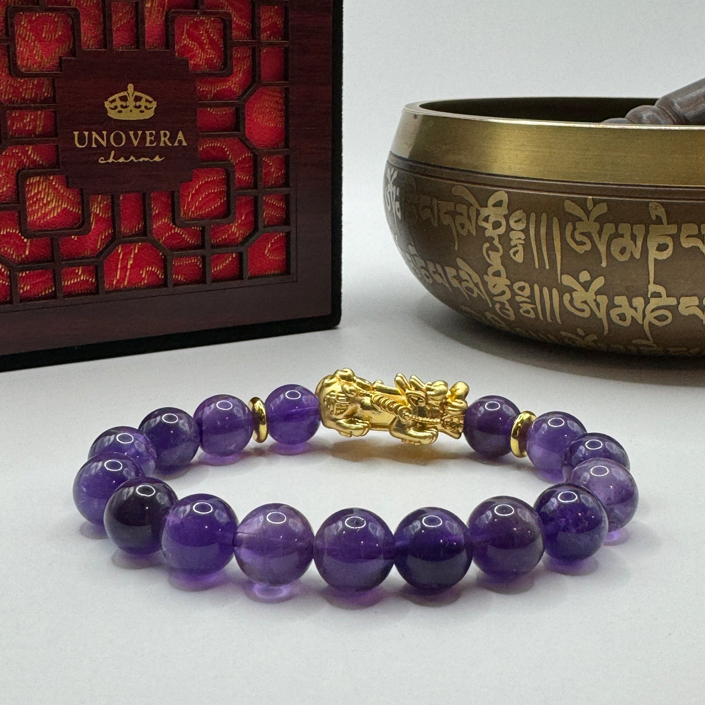 Amethyst with 24K Gold PiYao for Potection-Healing-Wealth