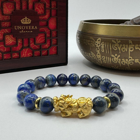 Lapis Lazuli w/ 24k Gold PiYao for Inner Power, Love & Self-Confidence