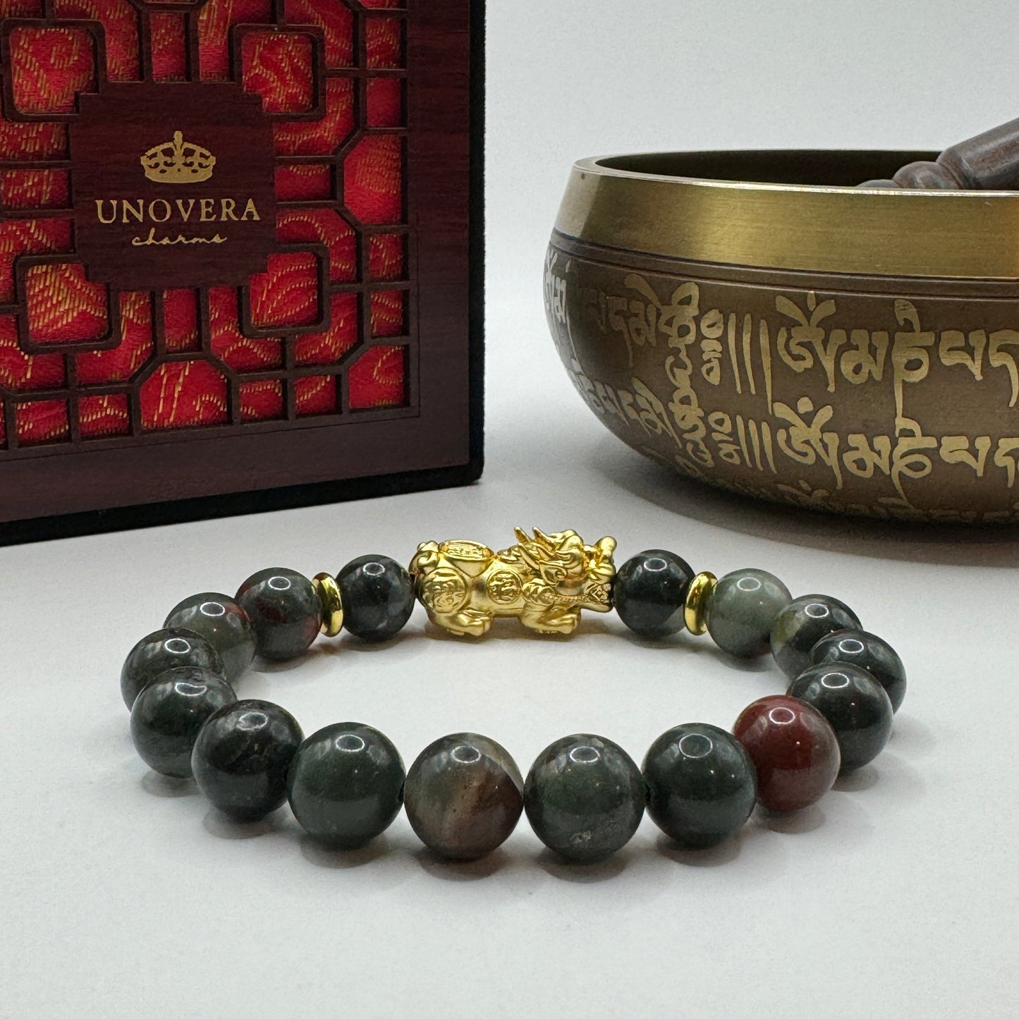 Blood Stone with 24k Gold PiYao for Courage-Motivation-Wealth