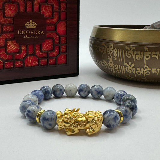 Sodalite w/ 24k Gold PiYao for Intelligence-Emotional Balance-Wealth