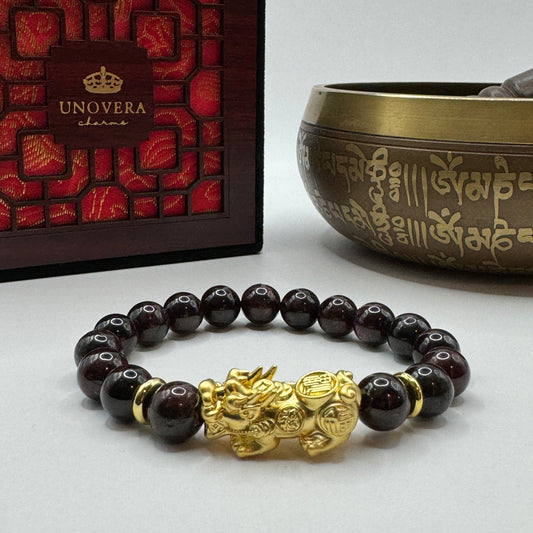 Garnet with 24K Gold PiYao for Boosting Immune System, Good Health, Attract Fortune