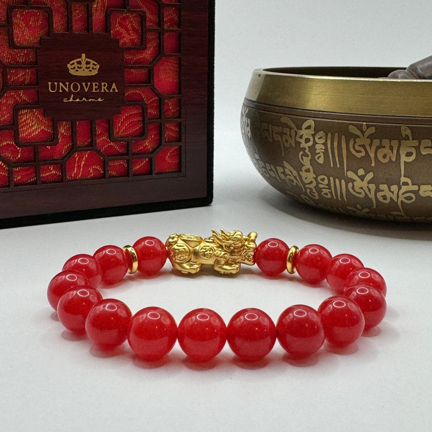 Ruby with 24K Gold PiYao for Wealth, Protection from Negativity and Anti-Stress