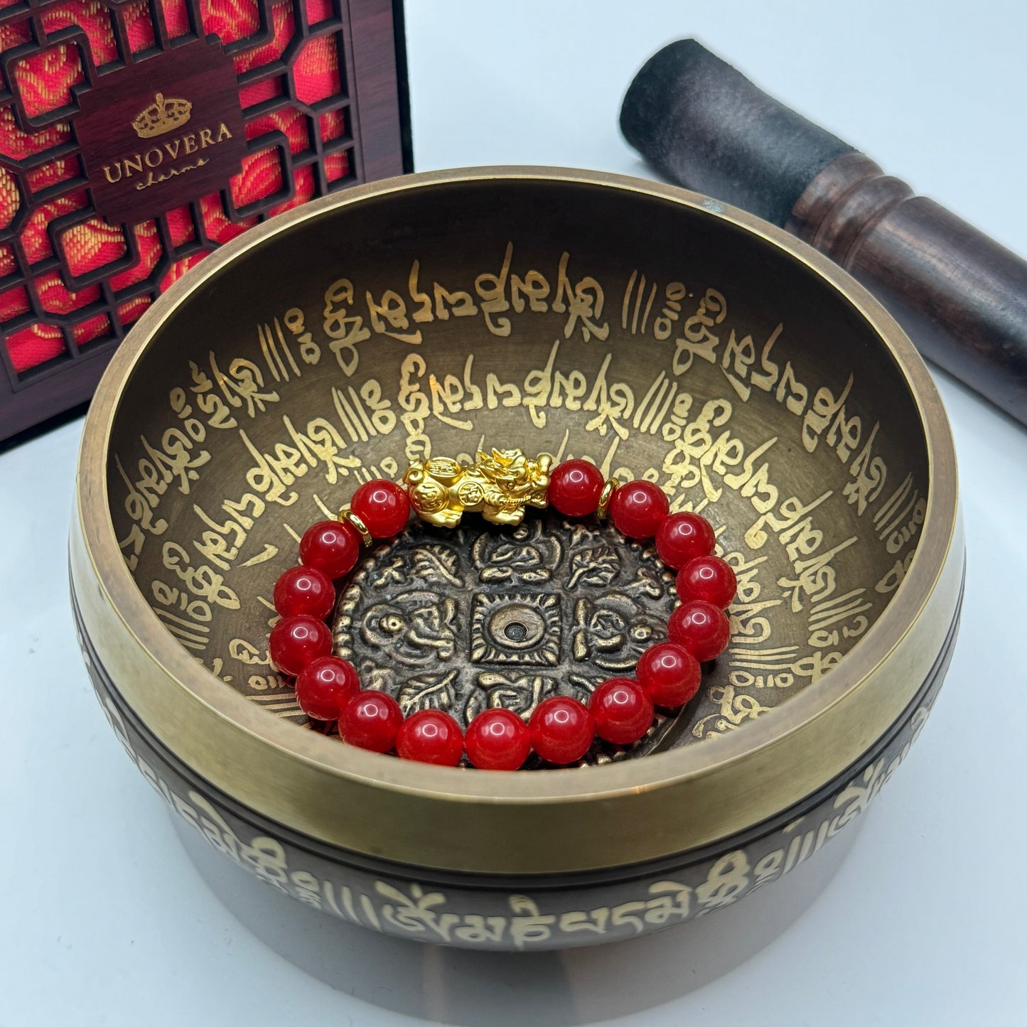 Ruby with 24K Gold PiYao for Wealth, Protection from Negativity and Anti-Stress