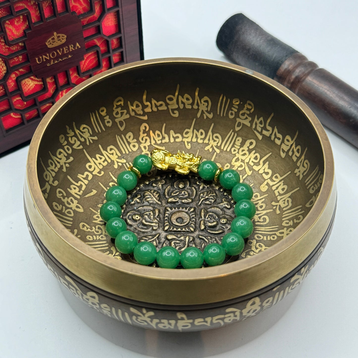 Green Jade w/ 24k PiYao for Good Luck-Health-Wealth