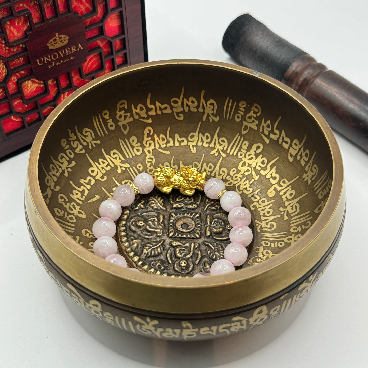 Rose Quartz with 24k Gold PiYao for Universal Love-Dispels Negativity-Wealth