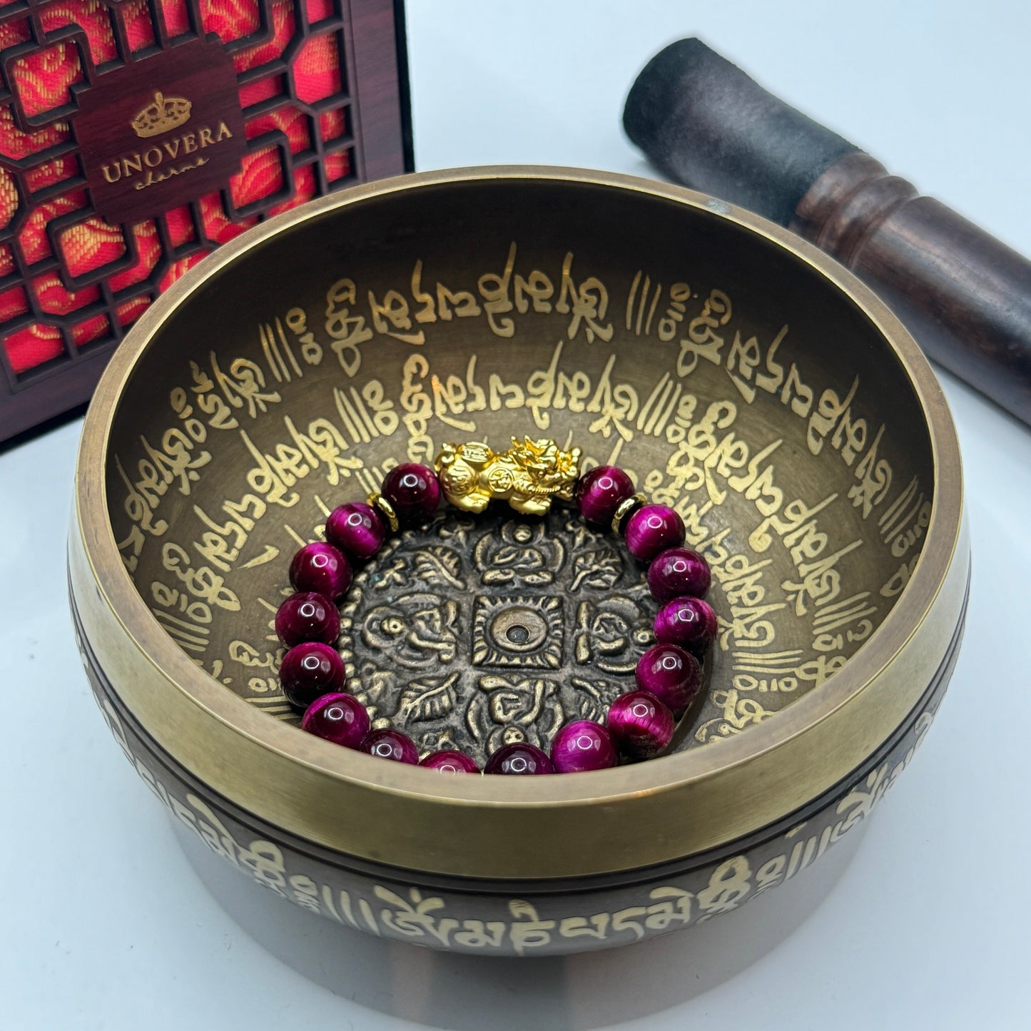 Magenta Tigers Eye w/ 24k PiYao for Money Love-Courage-Money Catcher