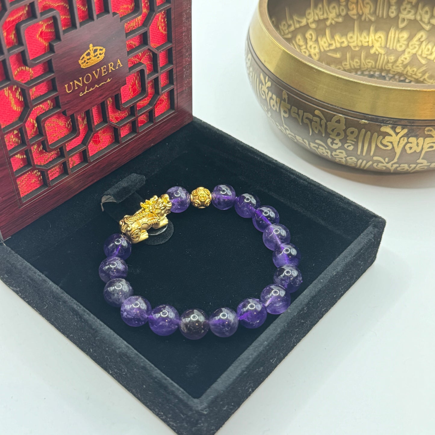 Amethyst with 24K Gold PiYao for Potection-Healing-Wealth