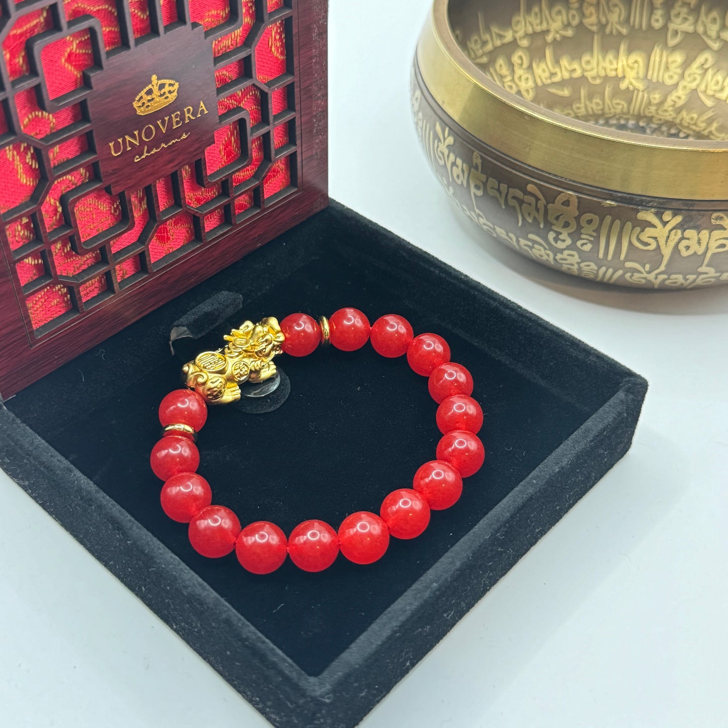 Ruby with 24K Gold PiYao for Wealth, Protection from Negativity and Anti-Stress