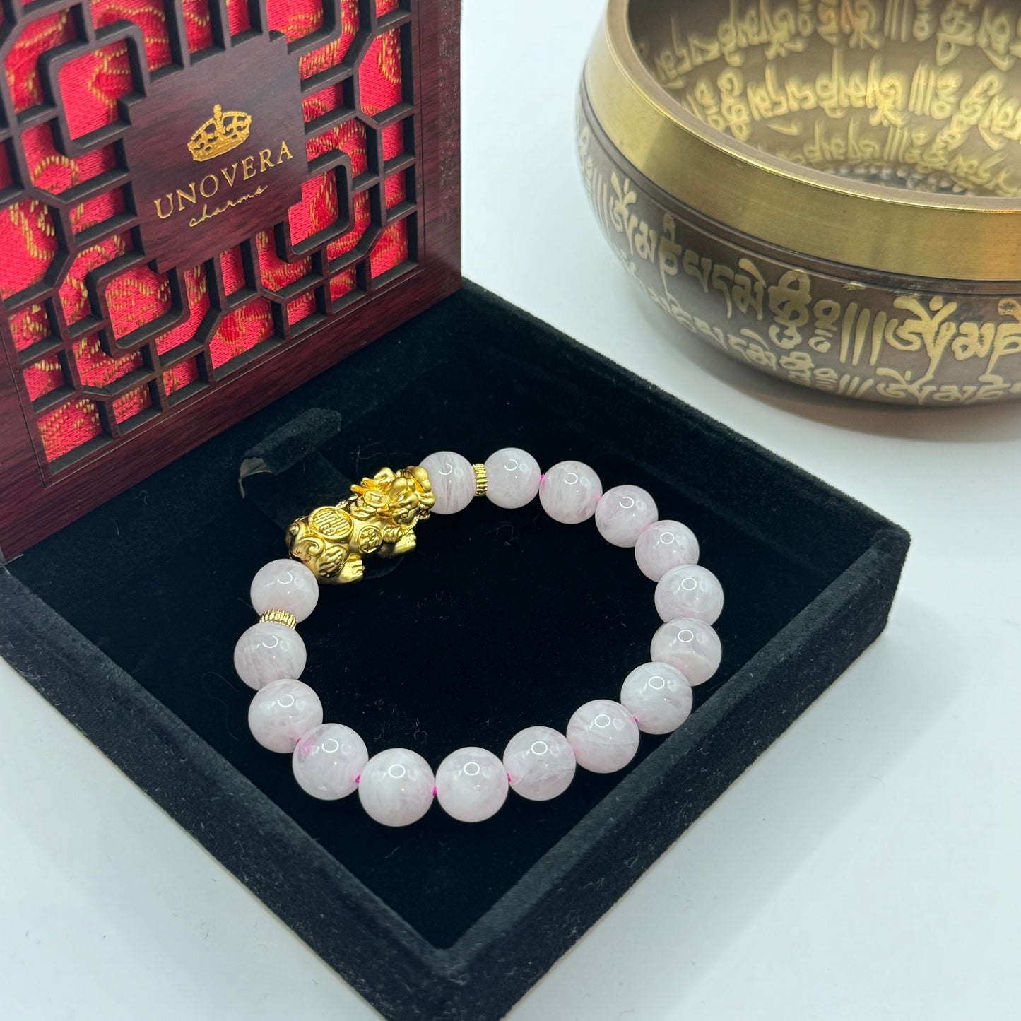 Rose Quartz with 24k Gold PiYao for Universal Love-Dispels Negativity-Wealth