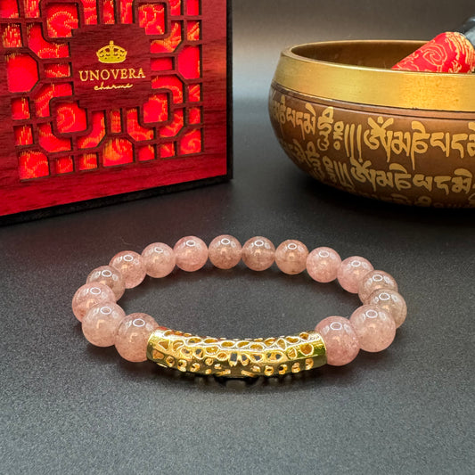 Strawberry Quartz with Gold Baifu for True Love - Protection - Prosperity
