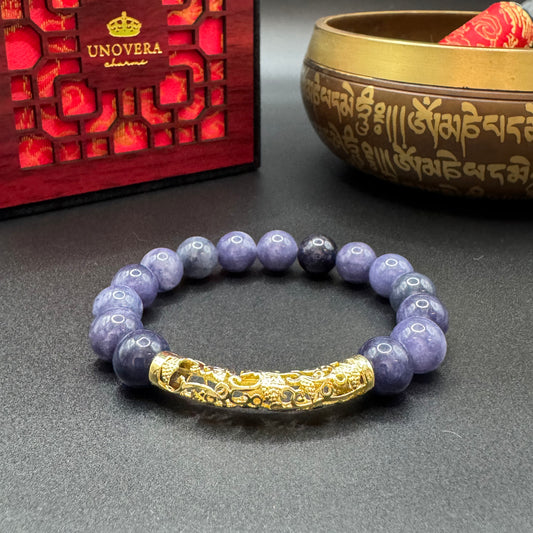 Purple Jade with Gold Baifu for Good Fortune, Prosperity and Cleansing