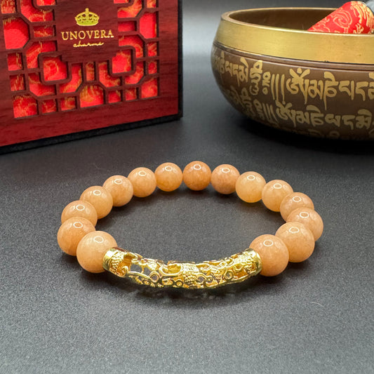 Sun Stone with Gold Baifu for Luck, Will Power & Prosperity