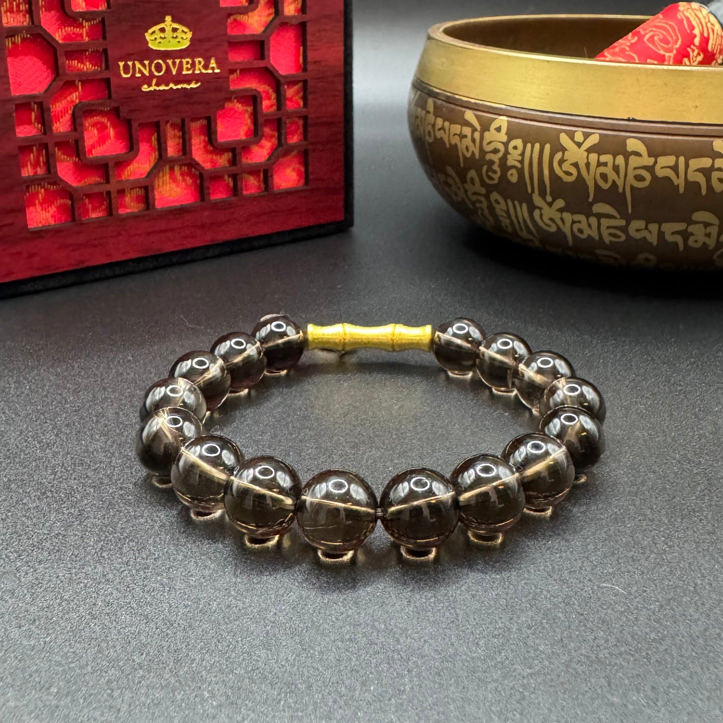 Smokey Quartz w/ Gold Baifu for Prosperity, Protection & Help Stress