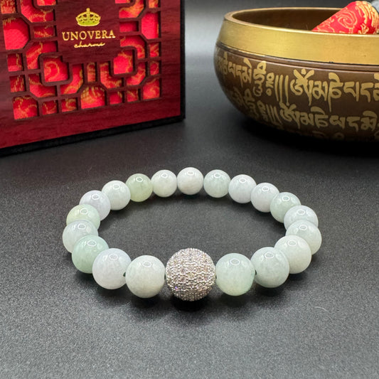 Green Jade w/ Swarovski Ball for Prosperity, Healing & Protection