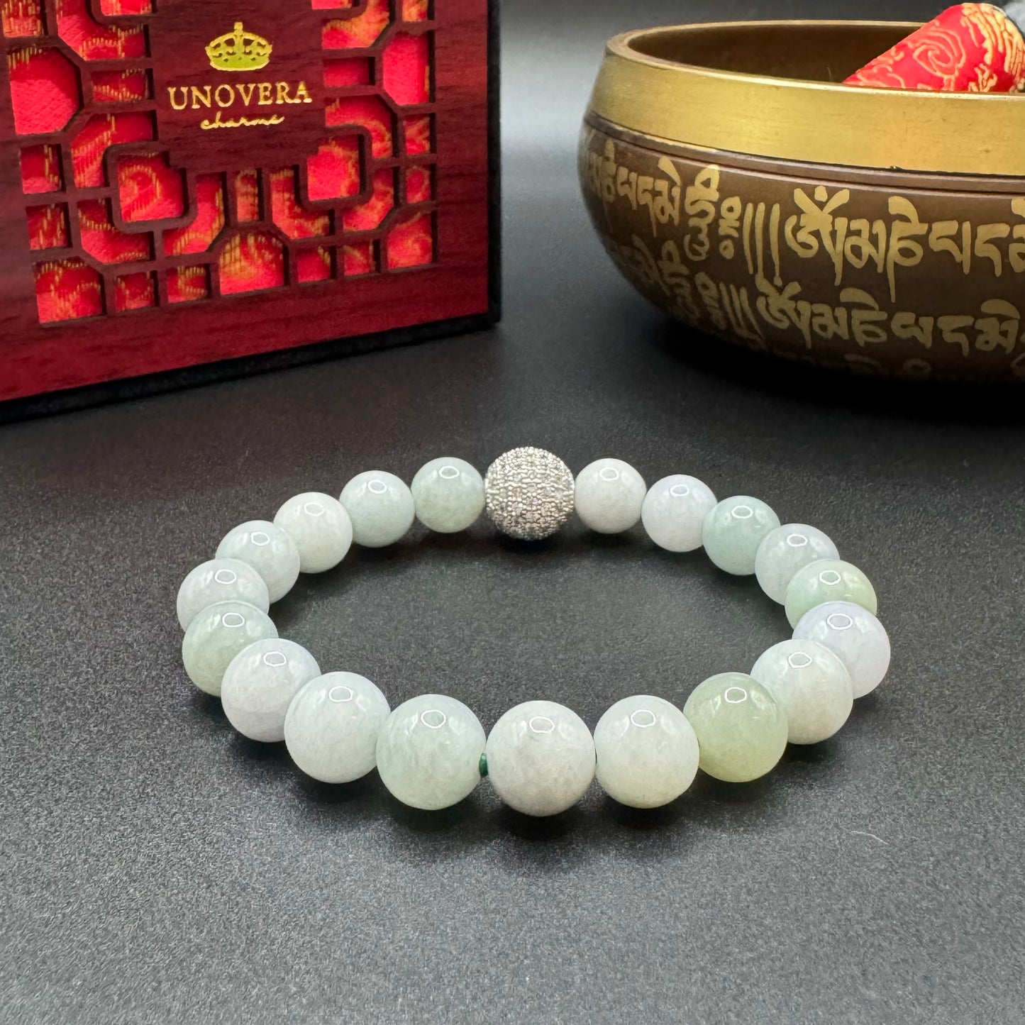 Green Jade w/ Swarovski Ball for Prosperity, Healing & Protection