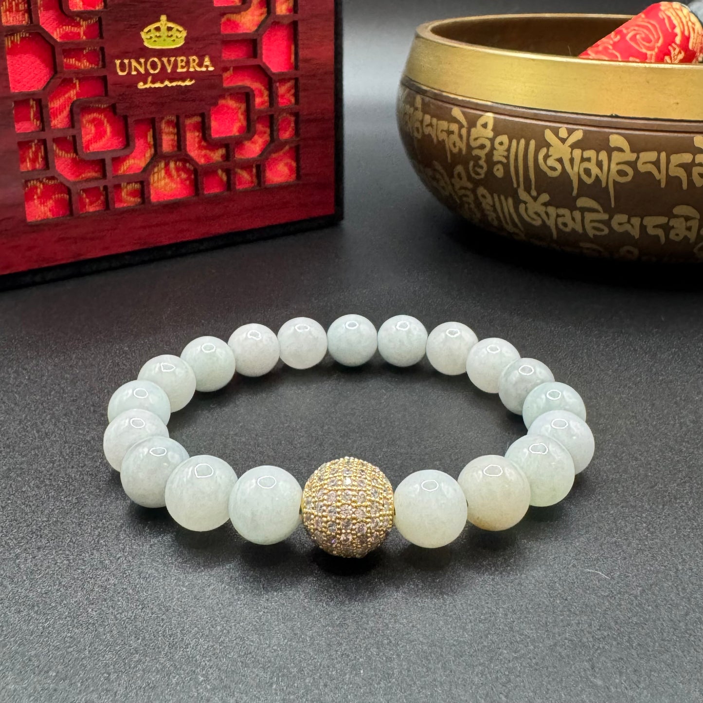 Green Jade w/ Swarovski Ball for Prosperity, Healing & Protection