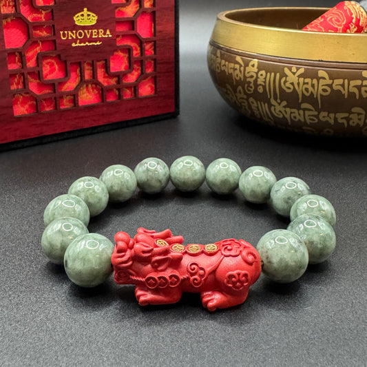 Burmese Jade (Premium) w/ Cinnabar Piyao for Good Fortune, Health & Wealth