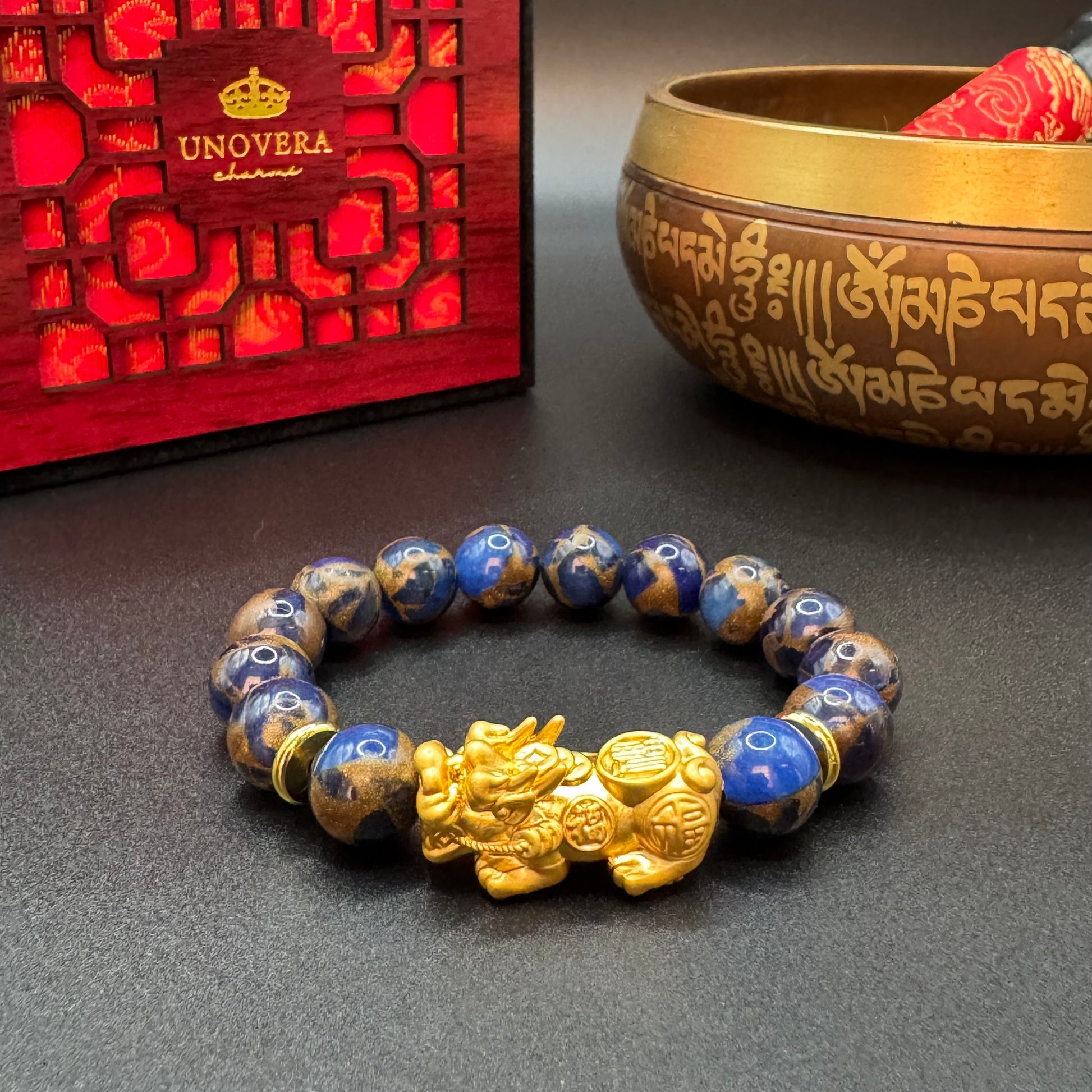 24k Gold Piyao Bracelet Blue Sapphire With 24k Gold PiYao For