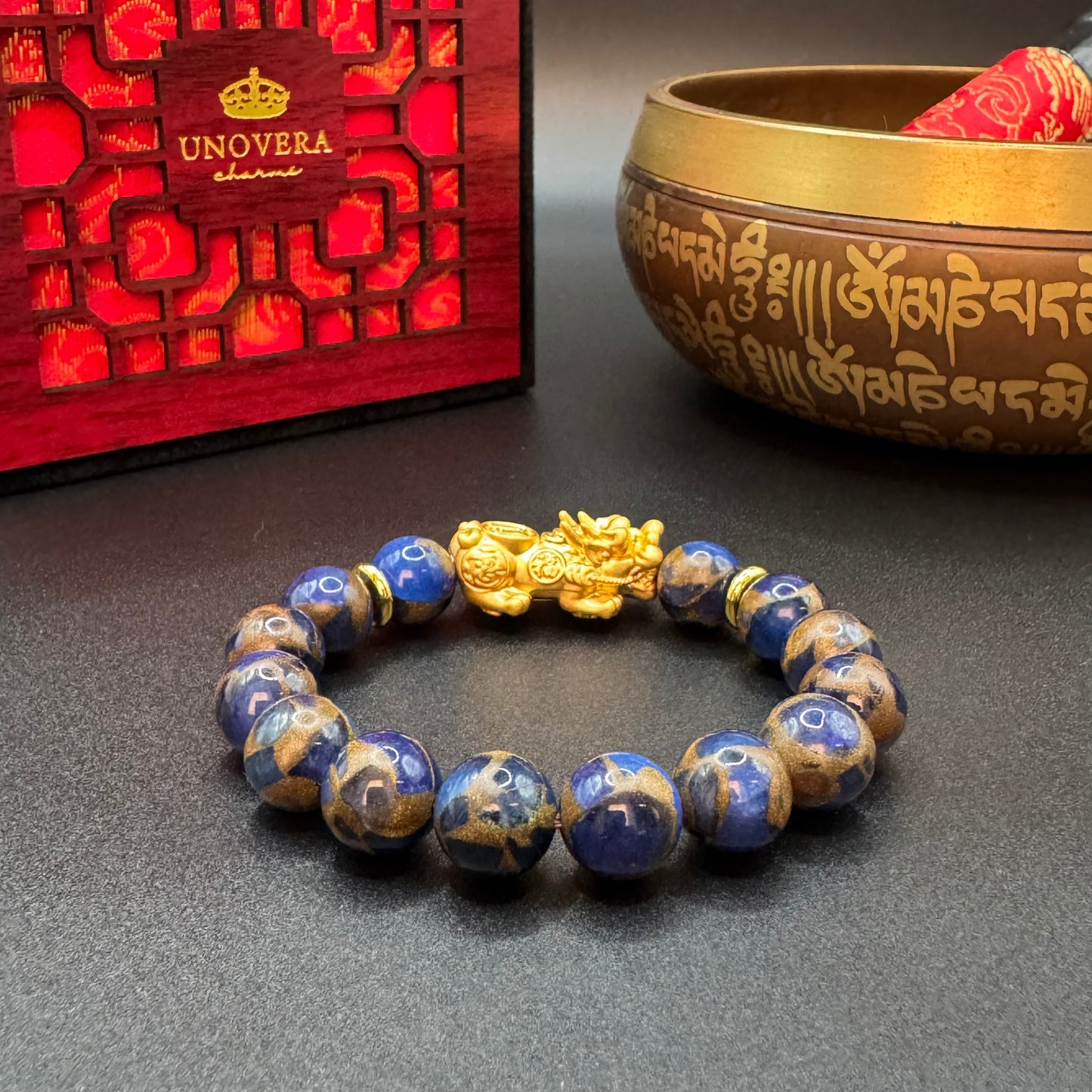 Blue Sapphire with 24k Gold PiYao for Decision Making Power - Mental Strength