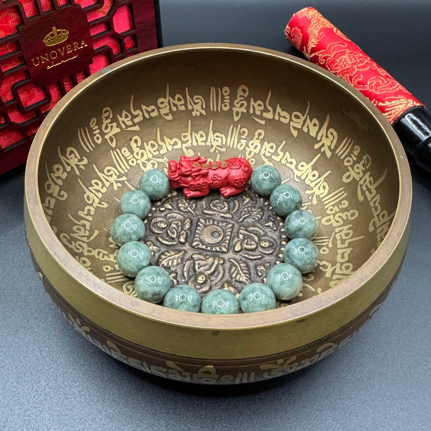 Burmese Jade (Premium) w/ Cinnabar Piyao for Good Fortune, Health & Wealth