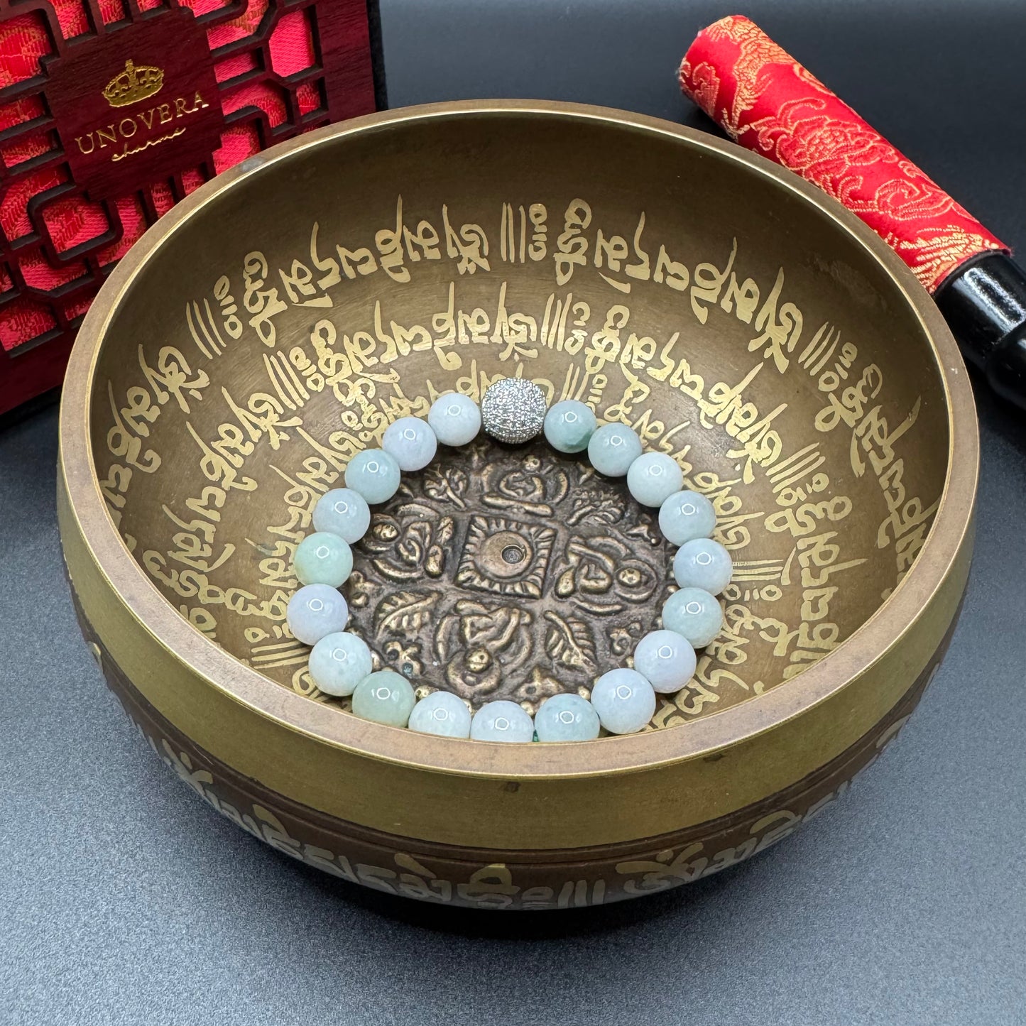Green Jade w/ Swarovski Ball for Prosperity, Healing & Protection