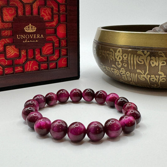 Magenta Tigers Eye Feng Shui Bracelet for Money Luck-Courage-Love