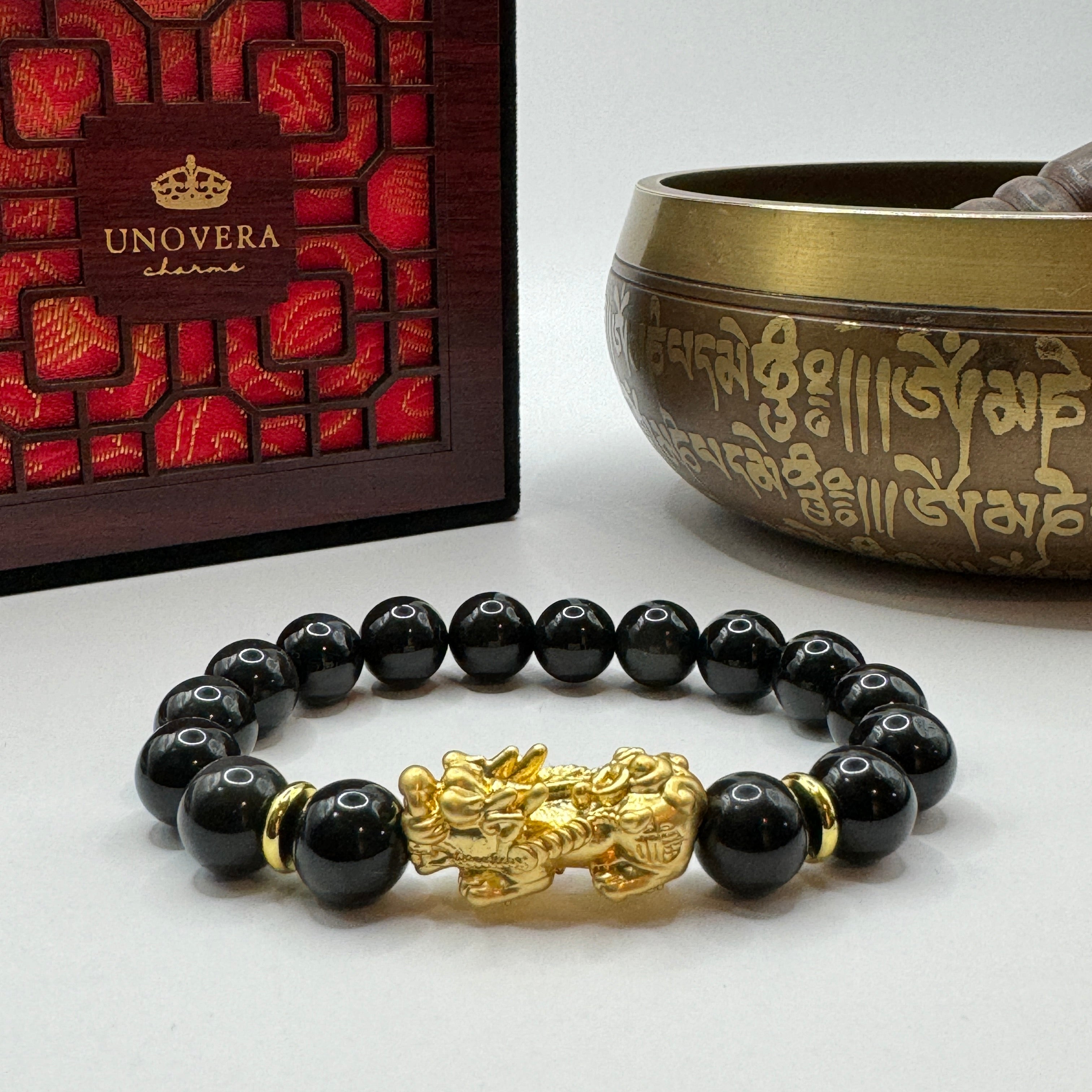 Black Obsidian with 24K Gold PiYao for Business Luck Attract Wealth Protection