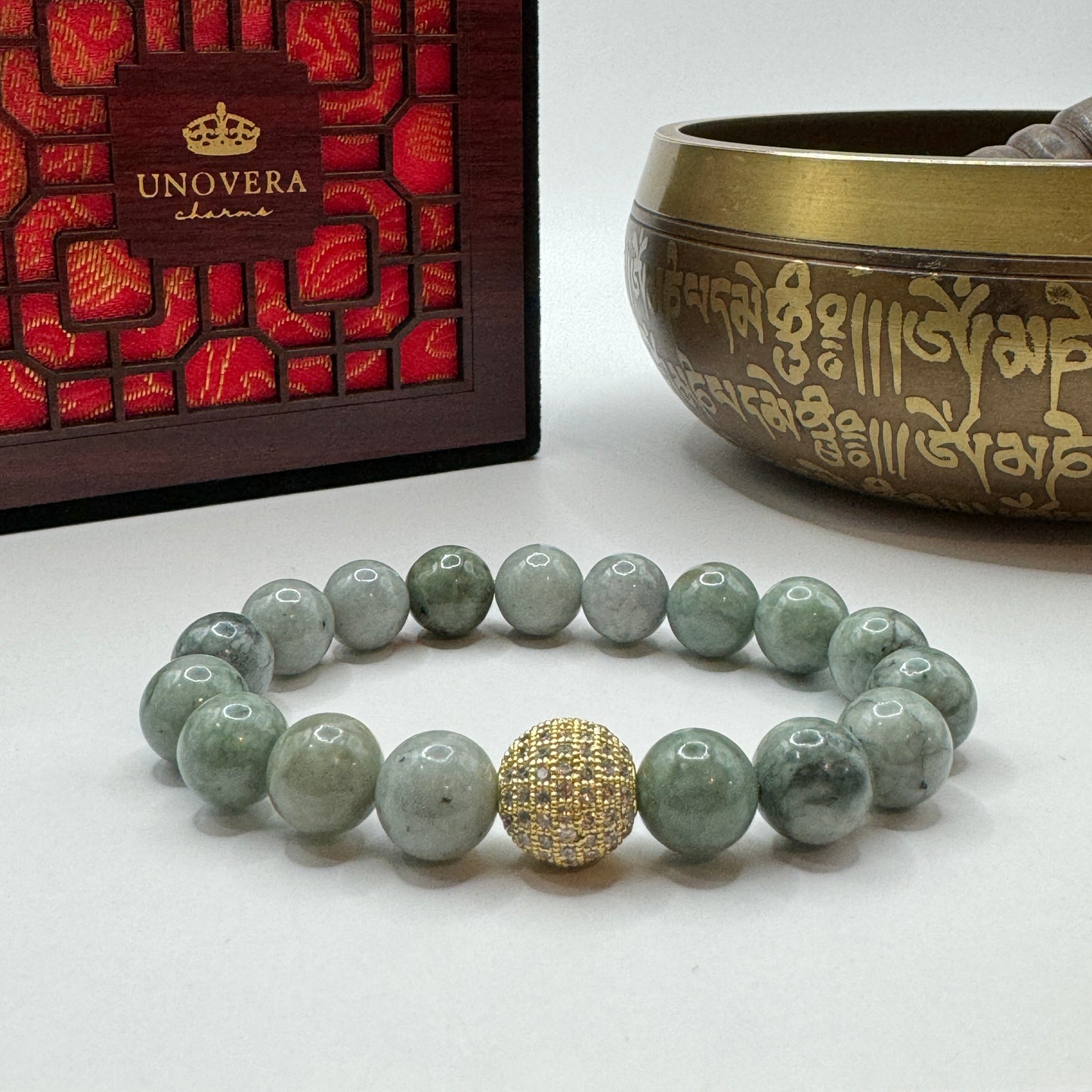 Premium Light Burmese Jade with Swarovski Ball for Good Luck-Health-Wealth