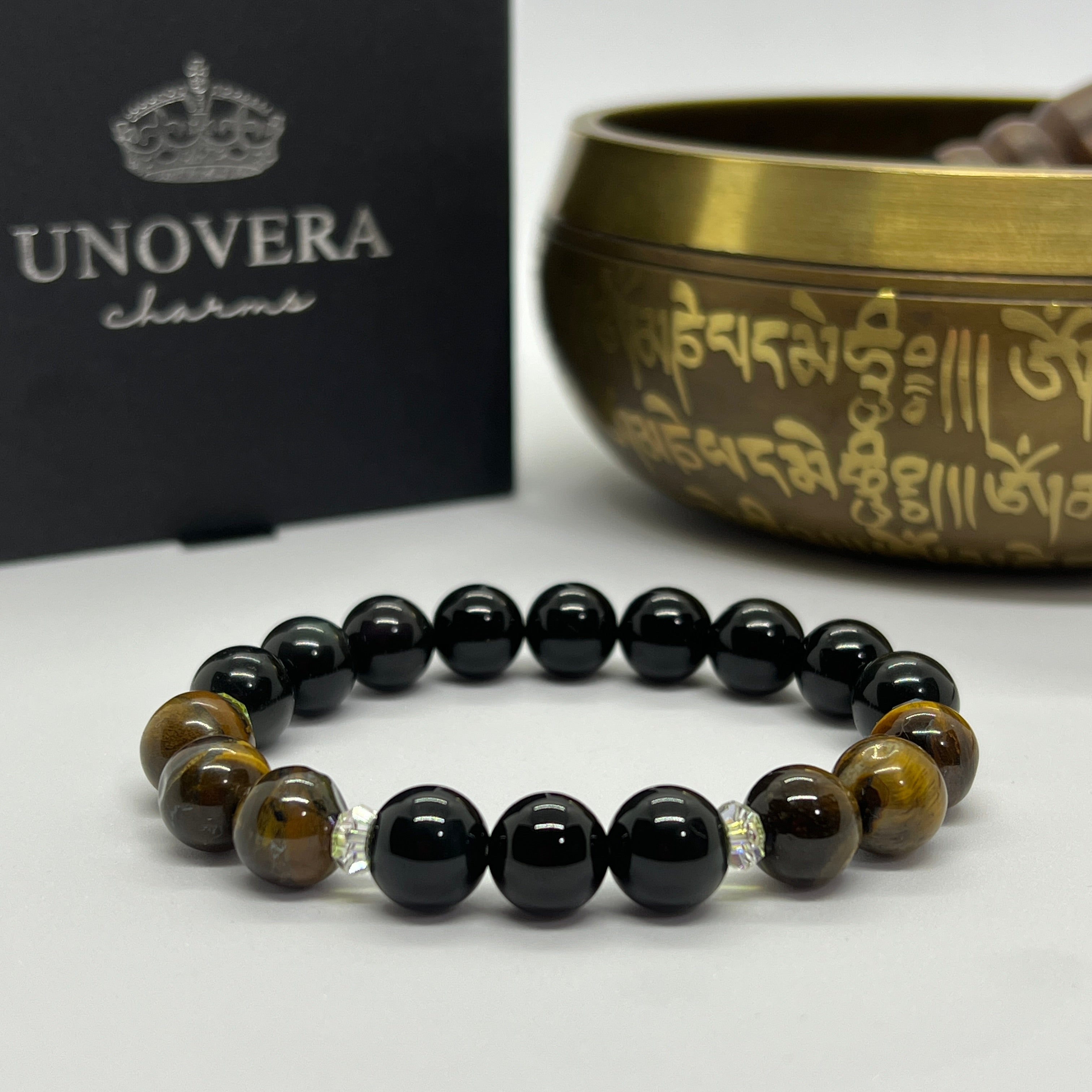 Swarovski Crystal w/ Tigers Eye and Black Obsidian for