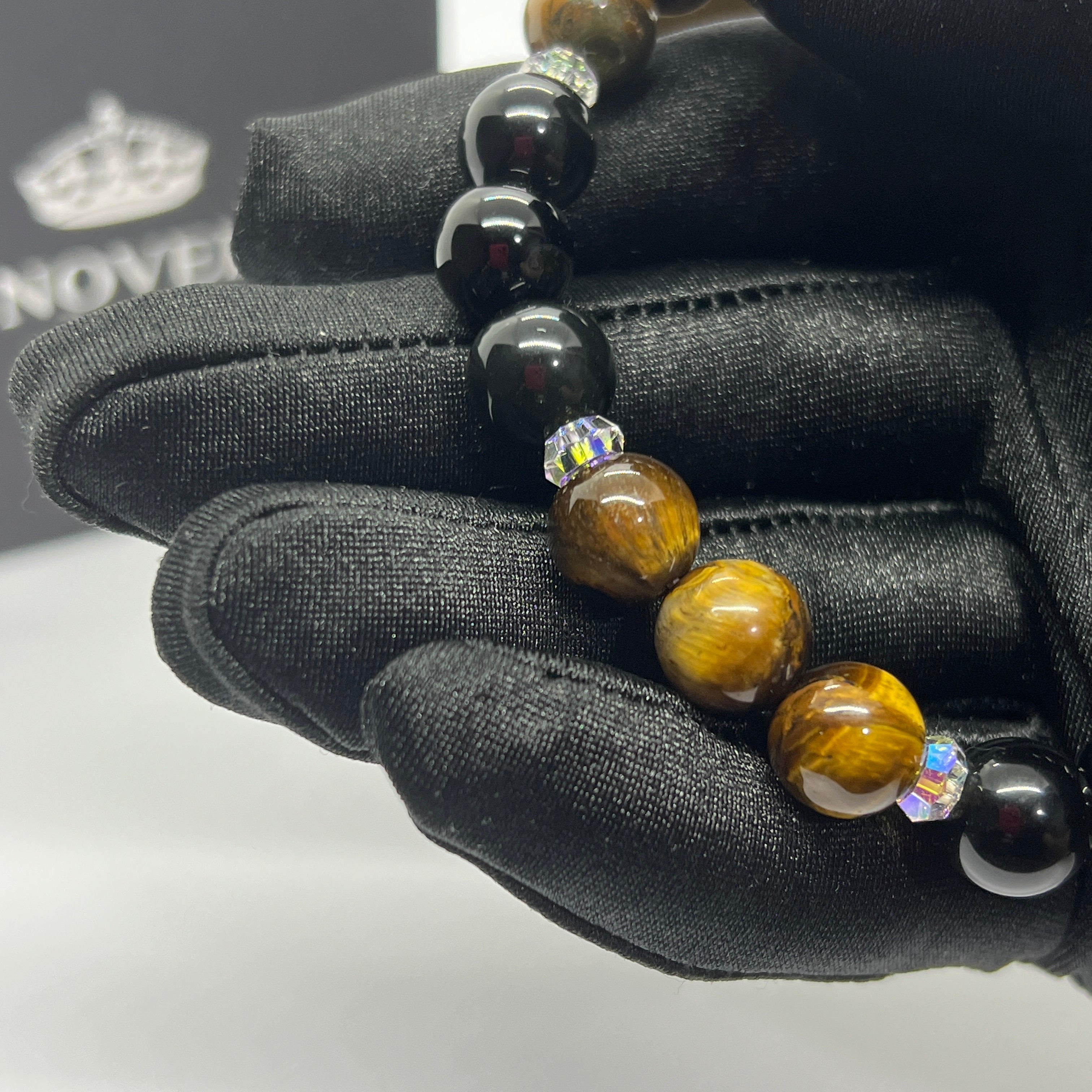 Swarovski Crystal w/ Tigers Eye and Black Obsidian for