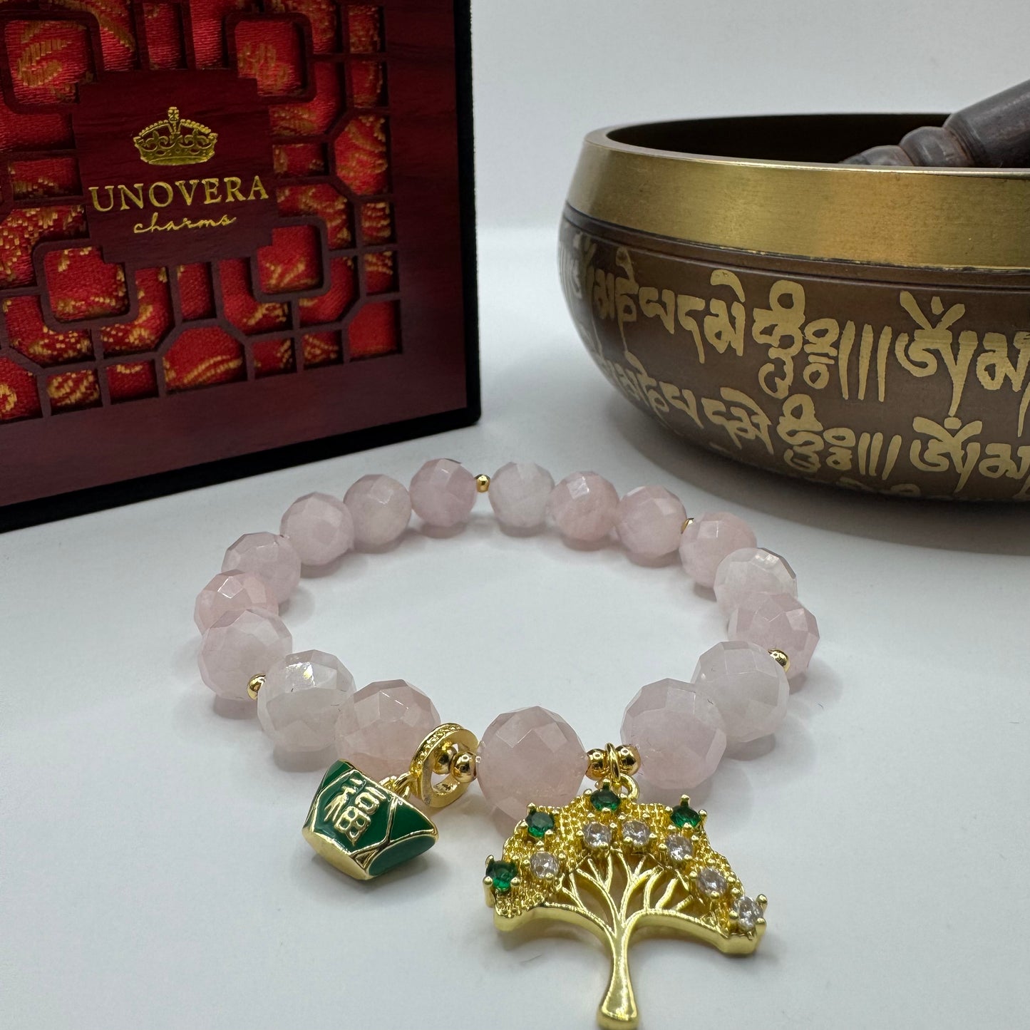 Rose Quartz Faceted w/ Money Bar & Money Tree for Longevity, Universal Love & Wealth