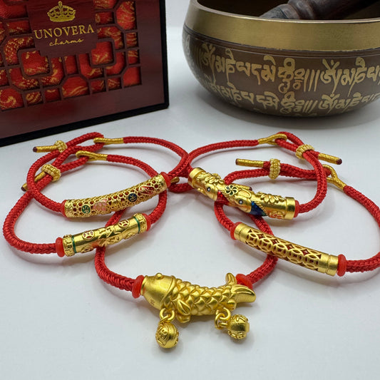 Red String with Gold Baifu Collection for Luck, Prosperity and Strong Protection